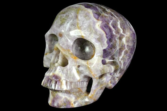 Realistic, Carved Chevron Amethyst Skull #151196